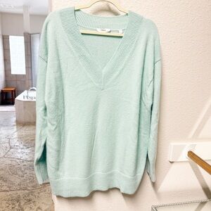 Vince Rib Trim V-Neck Tunic Sweater Mint Green Wool Cashmere 2X Plus